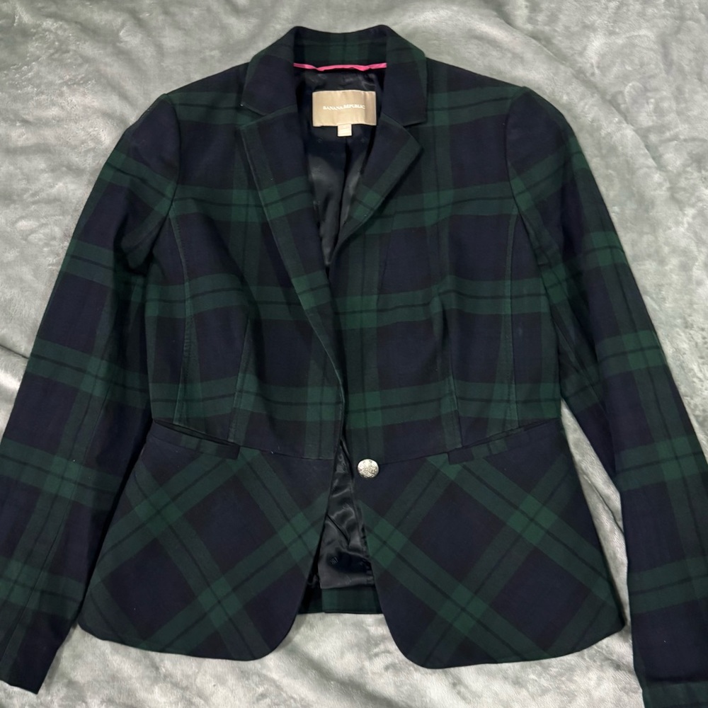 Banana Republic Dark Green Plaid Blazer